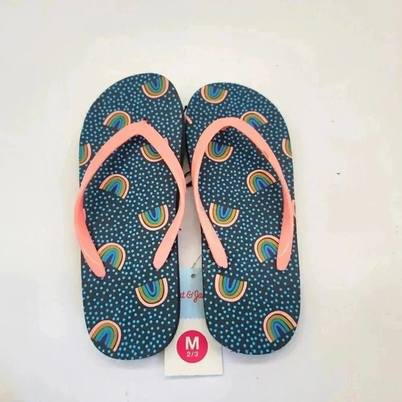 New Cat & jack Flip Flops M (2-3) Neon Pink Navy Blue Rainbow Sandals Shoes - Picture 1 of 6